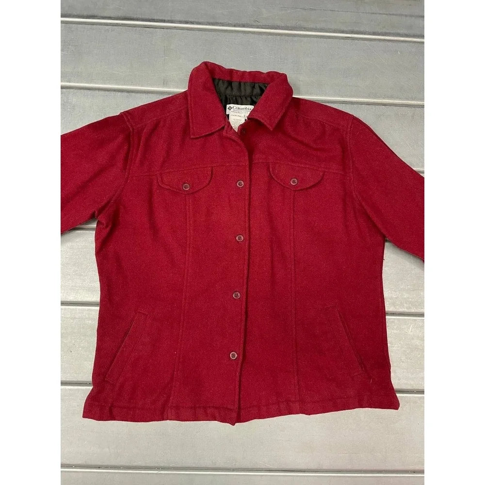 Vintage Columbia Button Up Jacket Womens XL Red Wool Blend Lined‎